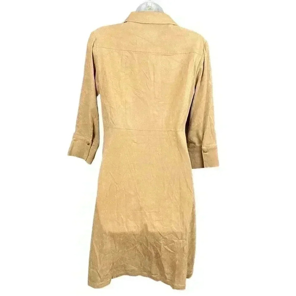 VTG Talbots Faux Suede Button Up Dress Sz 2 Long Sleeve Collared Pockets Petites - Picture 2 of 11